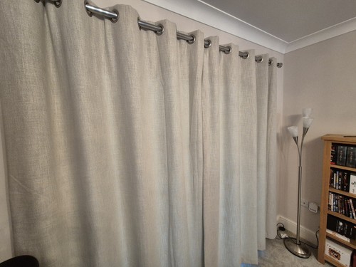 Pair Encanto Shimmering Platinum Eyelet Curtains 2x 84in X 84in Drop- Brand New