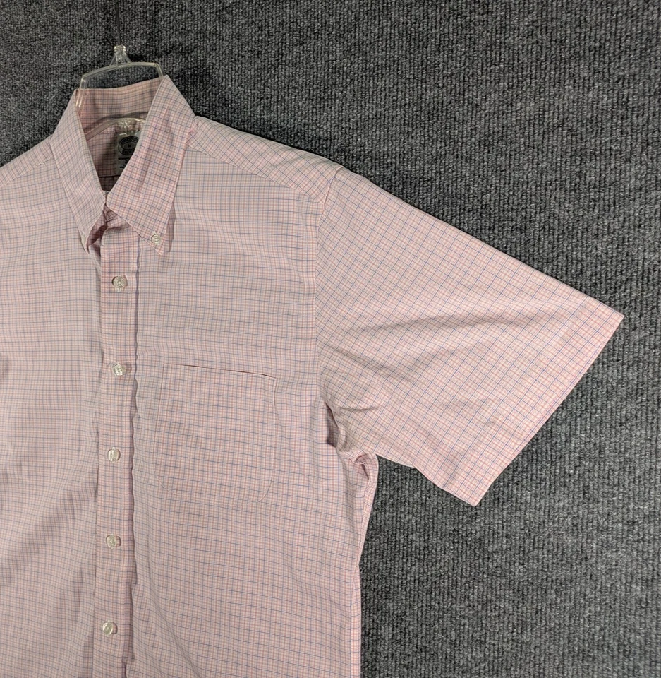 Brooks Brothers Shirt Mens Medium Pink Blue Check Slim Fit Short Sleeve Button - Image 3 of 4