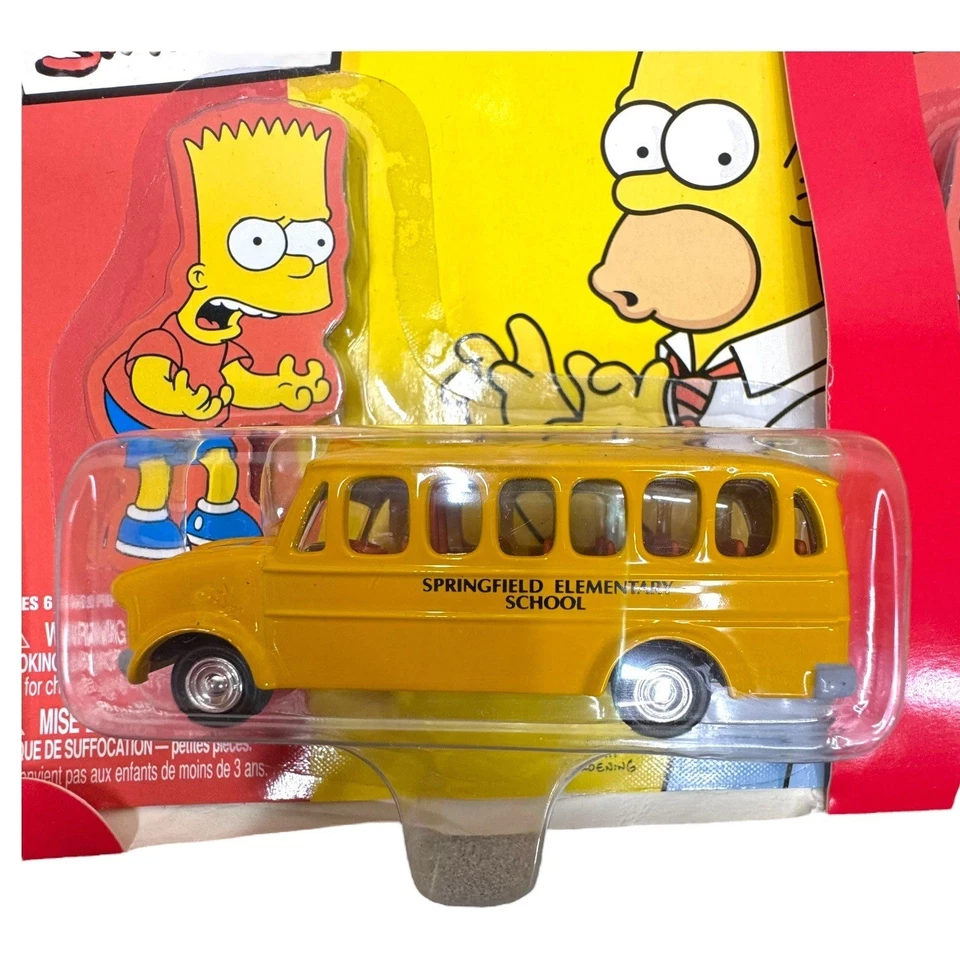 The Simpsons Johnny Lightning Diecast Car Set Springfield Police Car School Bus - Image 4 of 4