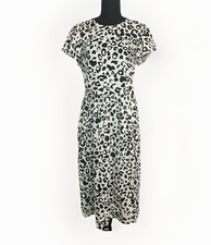 Who What Wear Linen Blend Leopard Ivory Black Flutter Sleeve Midi Dress SMALL