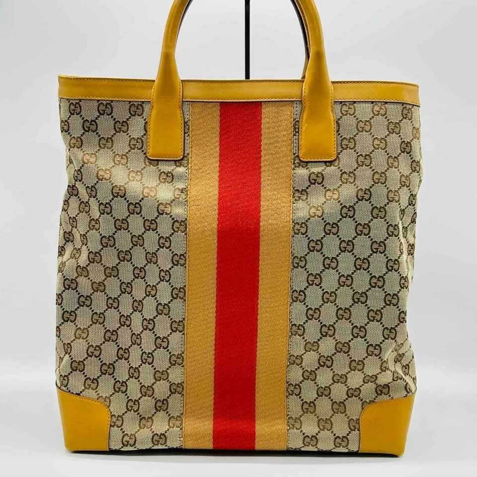 Bolso de Mano Gucci Lona Cuero Línea Jerez Gg Lona Amarillo Beige 127760 Foto 2 de 4