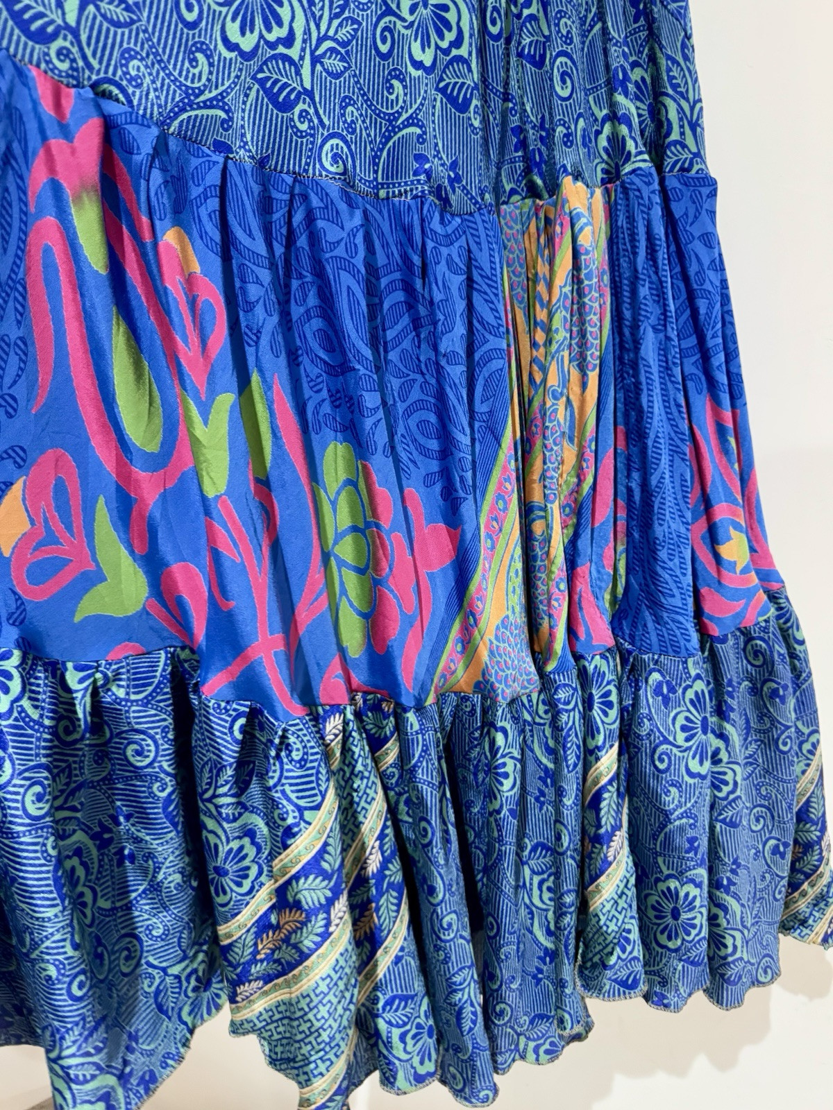 Funky Threads Blue Silk Sari Patchwork Tiered Boh… - image 3