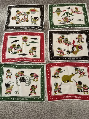 Scandinavian Vintage Folk Art People Placemats Rare C1