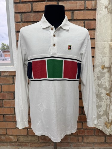 Vintage 90s Nike Challenge Court Tennis Long Sleeve Polo White Size L - Picture 1 of 15