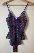 Vintage Victoria's Secret Gold LabelBodysuit Nightie Lingerie Blue Purple Pink S