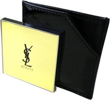 YSL Beauty Small Mirror with Black Leather Cover - Luxury Compact Makeup Mirror