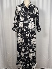 Fitzroy & Willa Midi Shirt Dress Women’s Size Small Black White Floral