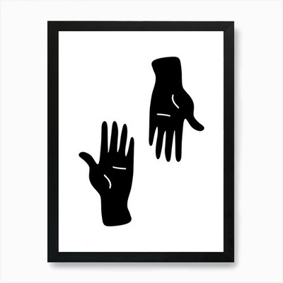 Zwei Hände Handzeichnung Boho Kunst Deko gerahmtes Wandbild Poster Leinwanddruck Bild