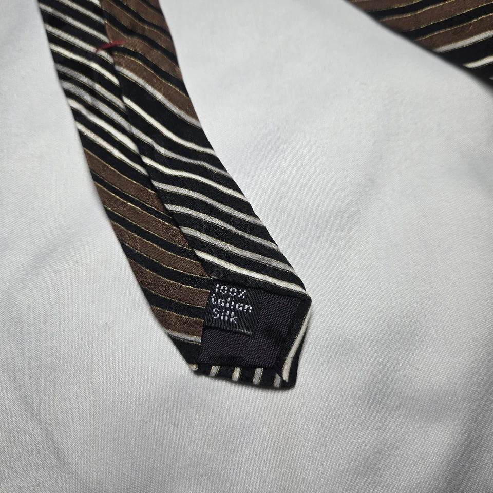 Black Brown White Gold Striped With Ovals 56" Tie Henry Grethel Foto 3 de 4