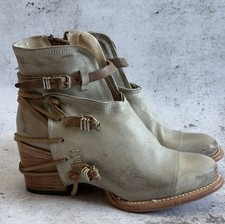 Freebird by Steven Crue Ivory Leather Harness Ankle Boots Women Size 9