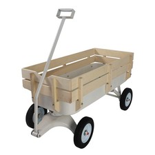 Outdoor Wagon Pulling Children Kid Garden Cart With Wood Railing Air Tires White