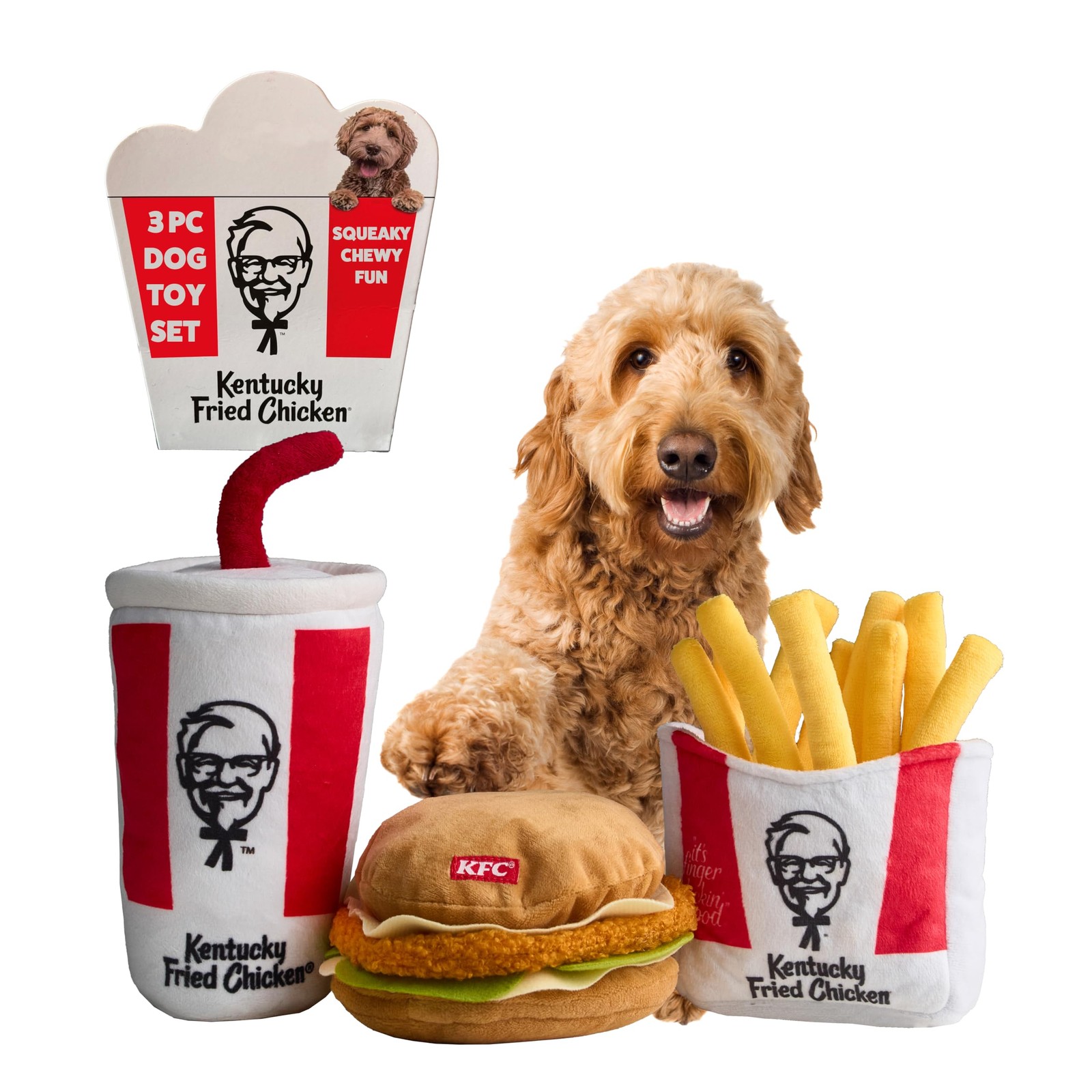 KFC Finger Lickin' Good 3-Piece Plush Dog Toy Set &ndash; Chicken Sandwich, French ...