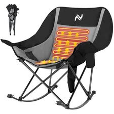 Heated Oversized Rocking Camping Chair for Adults, Fully Padded Folding Outdo...