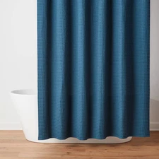 72"x84" Extra Long Waffle Weave Shower Curtain Dark Teal - Threshold