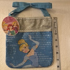 Disney Princess Cinderella Small Crossover Purse Blue Sparkle Sequins Adj Strap