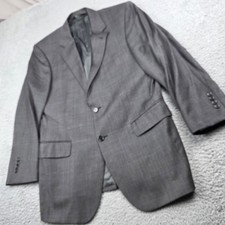 Jos A Bank Signature Collection Mens 41R Blazer Grey Plaid 100 Wool Suit Jacket
