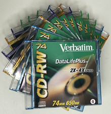 Verbatim Lot of 11 CD-RW 74 DataLifePlus 2X-4X Speed 74Min Slim Color Jewels