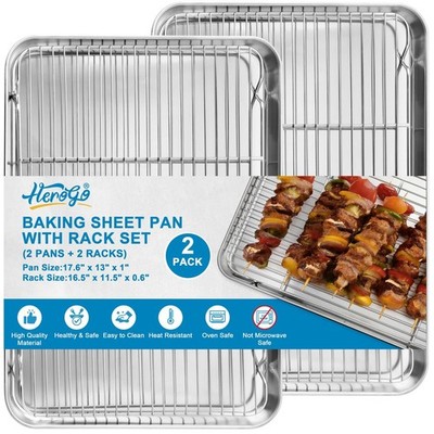 Stainless Steel Baking Pan Sheet with Wire Rack Set(2 Pans + 2 Racks), 18'' x ...