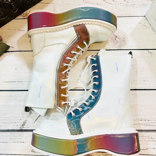 demonia emily 350 reflective rainbow platform combat boots NEW size 7 women - Picture 9 of 11