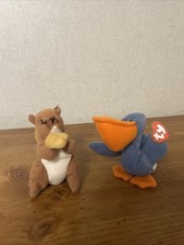 Ty Teenie Beanie Babies Nuts The Squirrel And Scoop With Rare Stamps