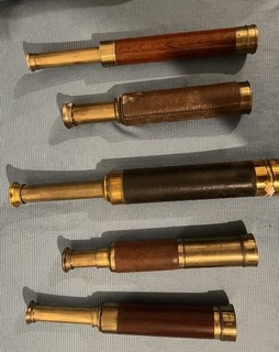 Set of 5 Antique Style Brass Monocular Telescopes 2x Galilean Compact Brown