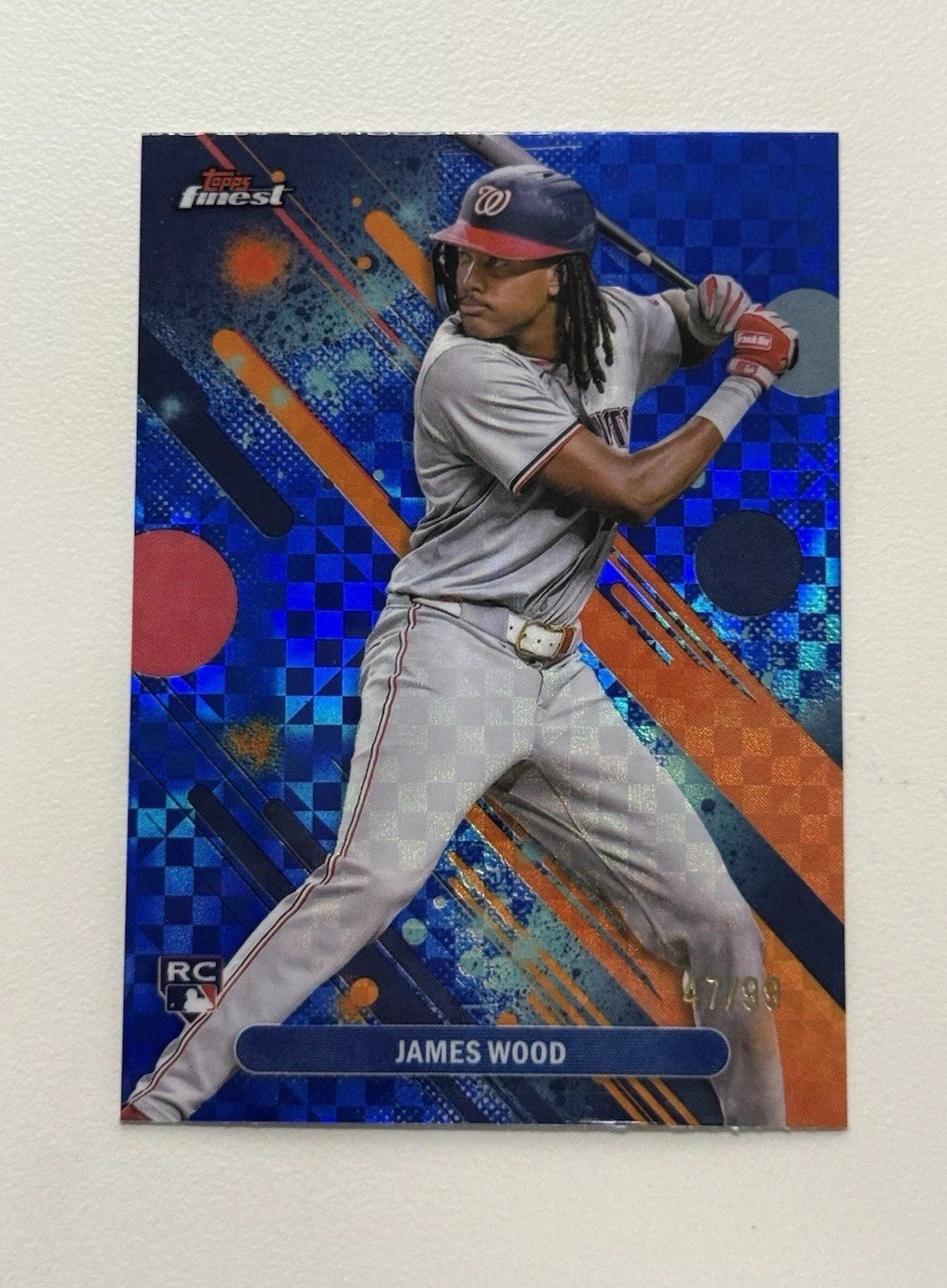 2025 Topps Finest James Wood #100 Nationals (RC) Blue Checkerboard Refractor /99