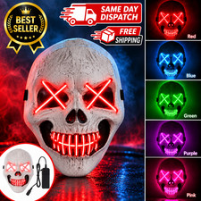 Light Up Skeleton Mask - Halloween Party Costume Dance Rave LED Mask with 3 Mode
