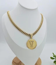Gold Initial Necklace, 14k Heavy Plated Gold, 7mm Curb Chain For Men
