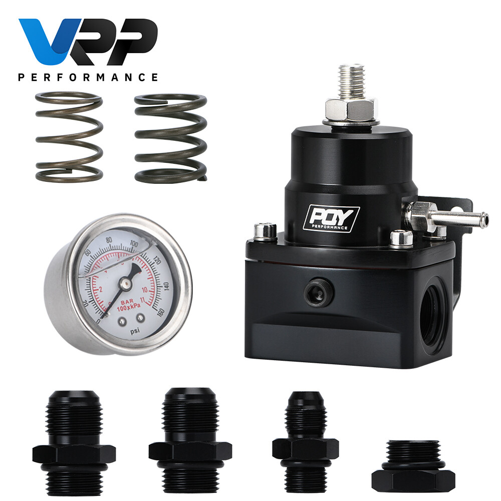 Black Adjustable Efi Fuel Pressure Regulator Bypass Gauge 6AN 8AN - Foto 13