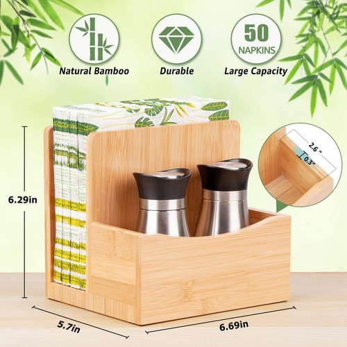 Bamboo Salt Pepper Napkin Holder Set For Kitchen Dining Table Natural Napkin Hol - Picture 2 of 7