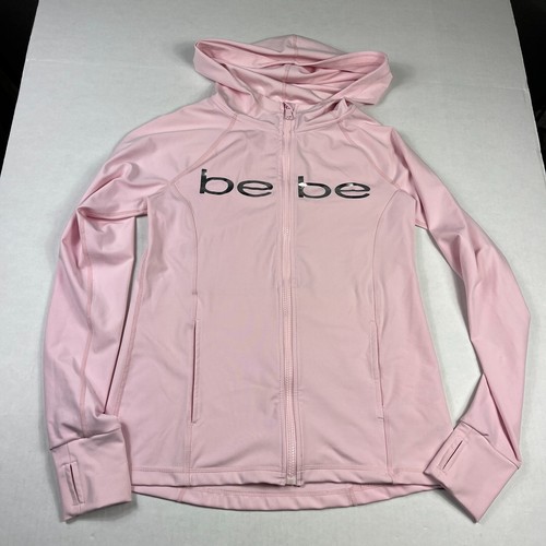 Bebe Womens Full Zip Hooded Jacket Pink Y2K Sporty Everyday Wear Stretch MEDIUM