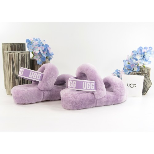Sandali ciabatte UGG Fluff Oh Yea viola lilla pelliccia di pecora taglia 8 nuovi con scatola - Foto 4 di 7