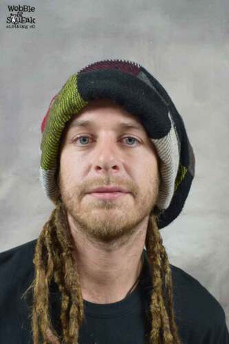 CAPPELLO BERRETTO DREADLOCK Rasta Extra Large Lana Patchwork Hippy Psytrance Festival - Foto 3 di 6
