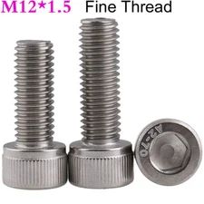M12 x 1.5 Fine Thread 304 Stainless Steel Hex Socket Head Cap Screws Allen Bolts