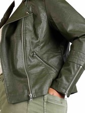 Only Carmakoma Between-season Biker Aviator Jacket Faux Leather Olive Uk 16