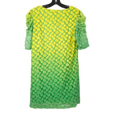 Famosa Ruched Sleeve Lined Shift Mini Dress Womens L Yellow Green USA Made  NEW | eBay