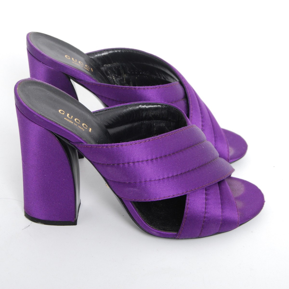 GUCCI パープル ミュール レザー GUCCI Women Purple Sandals Fabric Leather Solid Slide High
