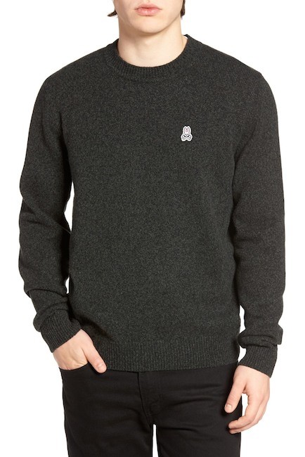 Psycho Bunny Men's Dark Green Wool-Blend Crew-Neck Pullover