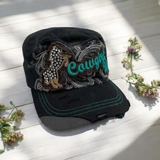 Cowgirl Rodeo Baseball Hat Y2K Bling Rhinestone Western Distressed Festival