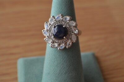 4.85ct Star Sapphire / Multi-Gem Starburst Ring Platinum Over Fine Silver Sz 7