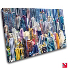 Hong Kong Colourful Buildings Cityscape City CANVAS Wall Art Picture Print