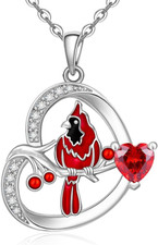 Cardinal Heart Necklace Sterling Silver CZ Pendant Jewelry Gifts for Women