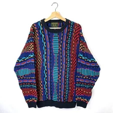 Tosani 3D Knit Multicolor Coogi Style Colorful Knit Sweater 80s/90s VTG Sz XL