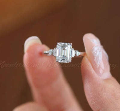 2.70 CTW Emerald Cut VVS1 Moissanite Engagement Gift Ring 14K White Gold Plated