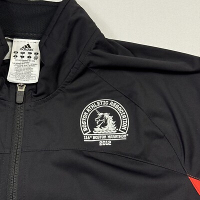 Adidas Boston Marathon 2012 Windbreaker Running Jacket Black Red