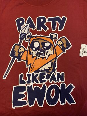 DISNEY Store Parks STAR WARS Boys XS T Shirt “Party Like An Ewok” Red Kids  NEW