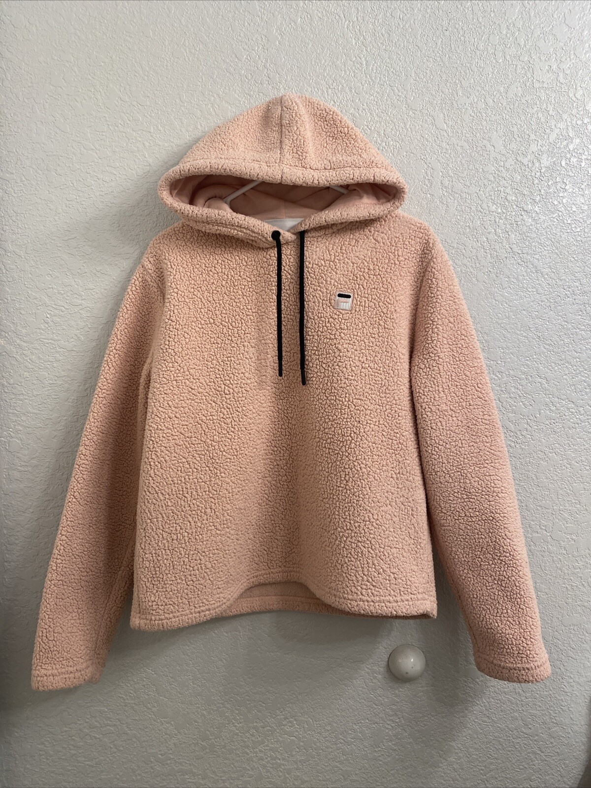 FILA Felpa con cappuccio da donna rosa pullover pile cordini collo a vite manica lunga taglia M