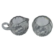 Vintage Clear Glass Creamer and Sugar Set Ribbed Design Table Serving MINI