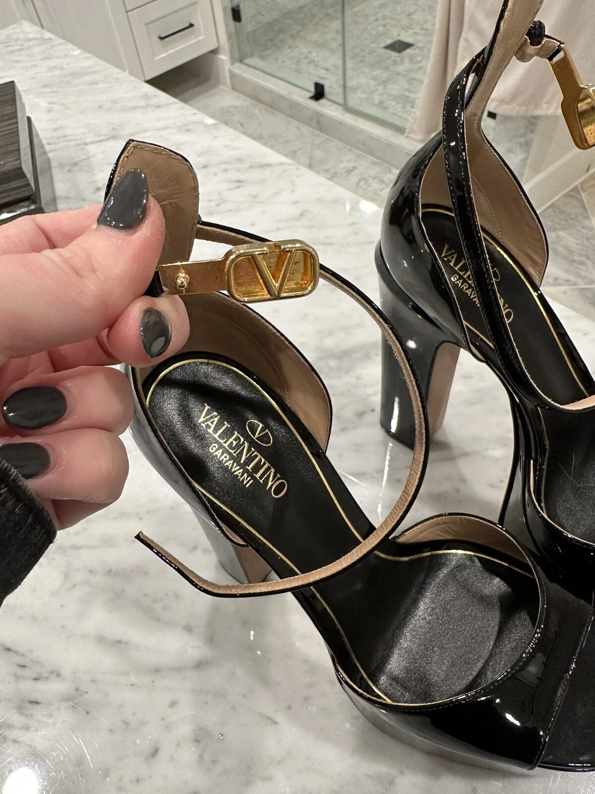 Valentino Pump Scarpa Plateau Tacco Nero In pelle Patinata 38 1 2