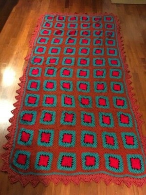 Plaid Fait Main – Laine Vintage, Crochet, Grand Modèle (2 Places, Vert)
